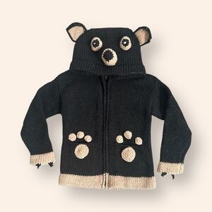 Earth Ragz 100% Wool Kids Black‎ and Tan Bear Sweater Hoodie, Size M, MSRP $69